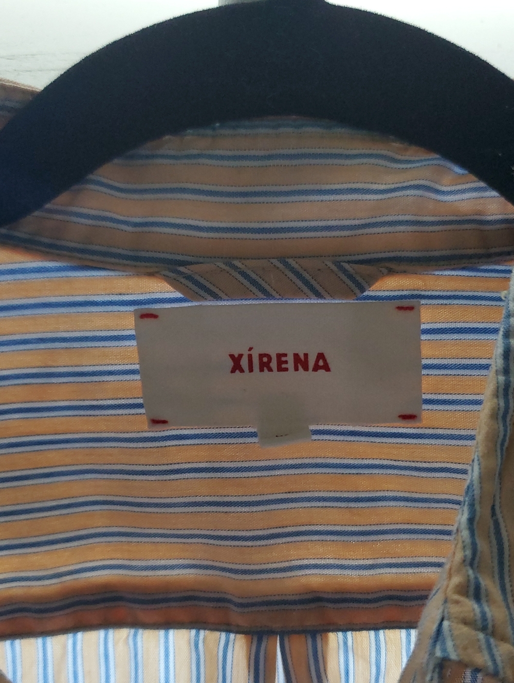 XiRENA Women's Striped Casual Button-Down in Soft Peach and Blue